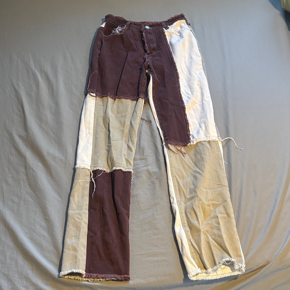 Patchwork Pants in Brown and Cream